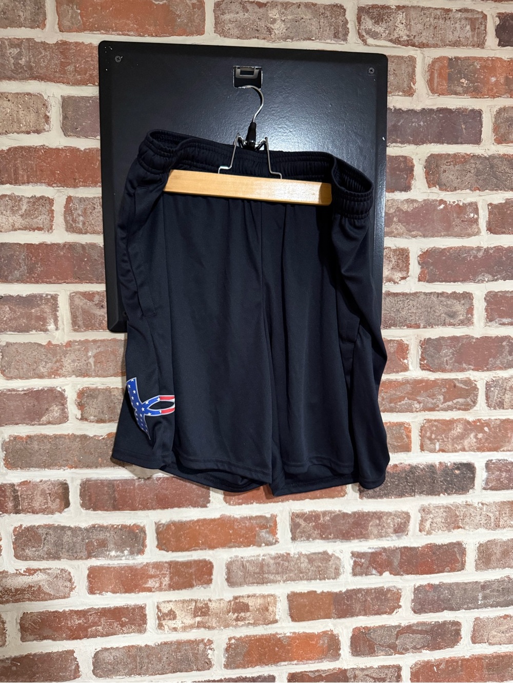 Under Armour Black Athletic Shorts with Flag Patch